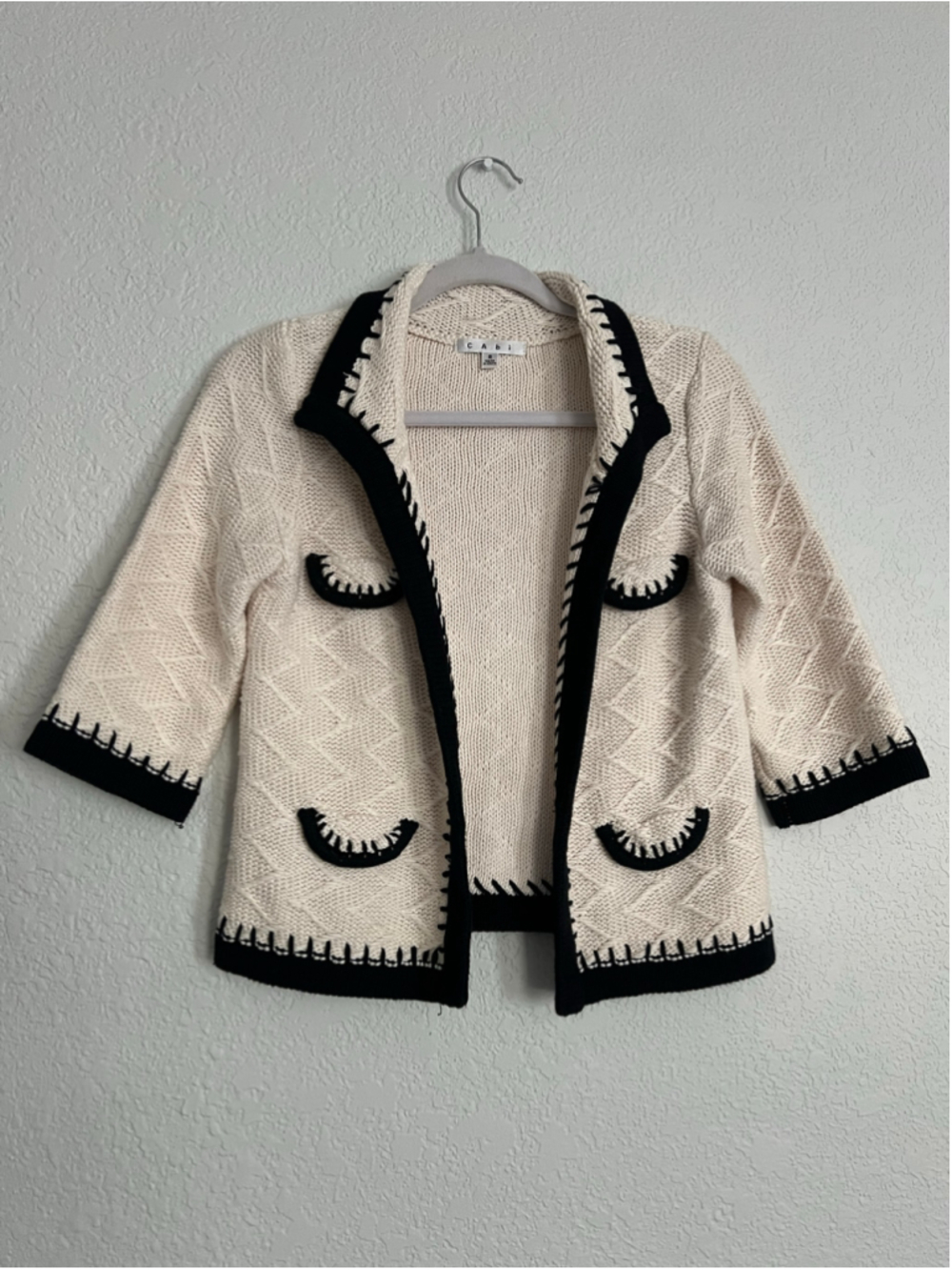 Women's Cabi Socialite Cream & Black Knit Cardigan Sweater Size S